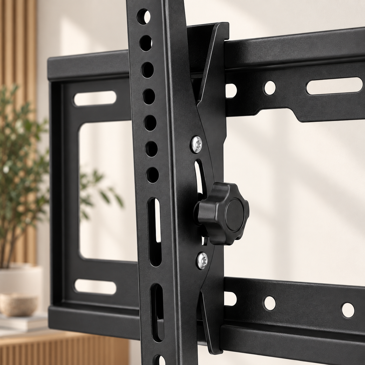 Vue arrière du support TV mural Keldor avec plaque murale et rails verticaux