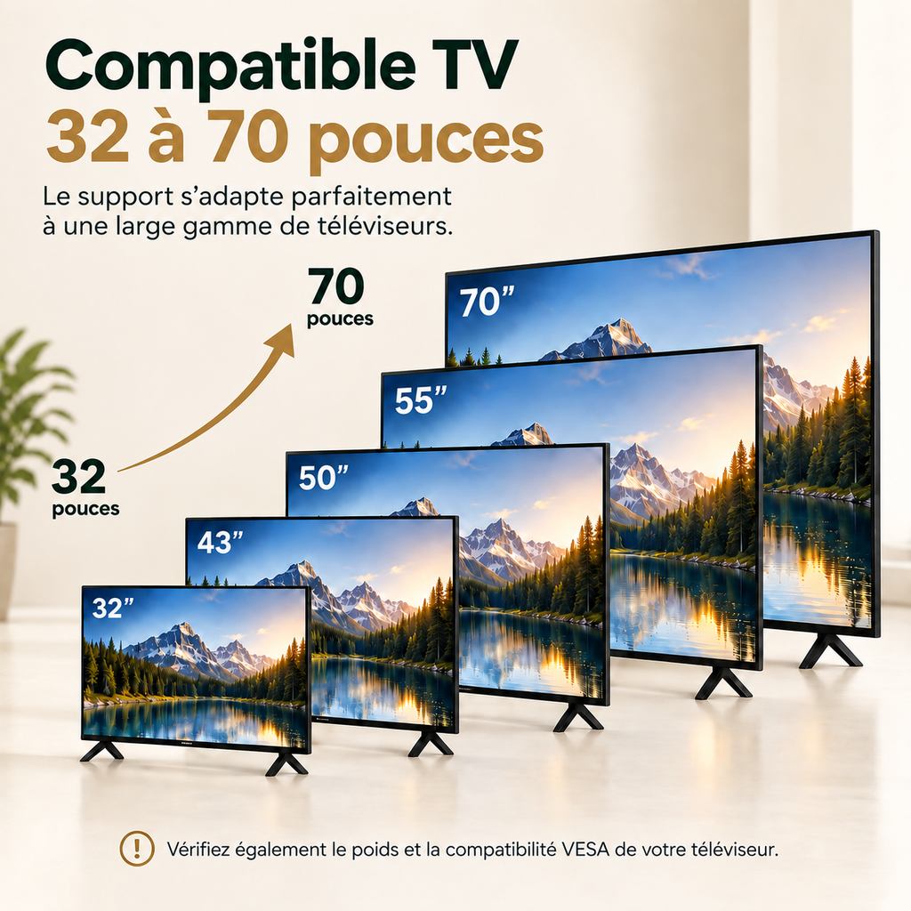 Dimensions du support TV mobile Elrik réglable de 136,5 à 162 cm avec base de 66 x 38 cm