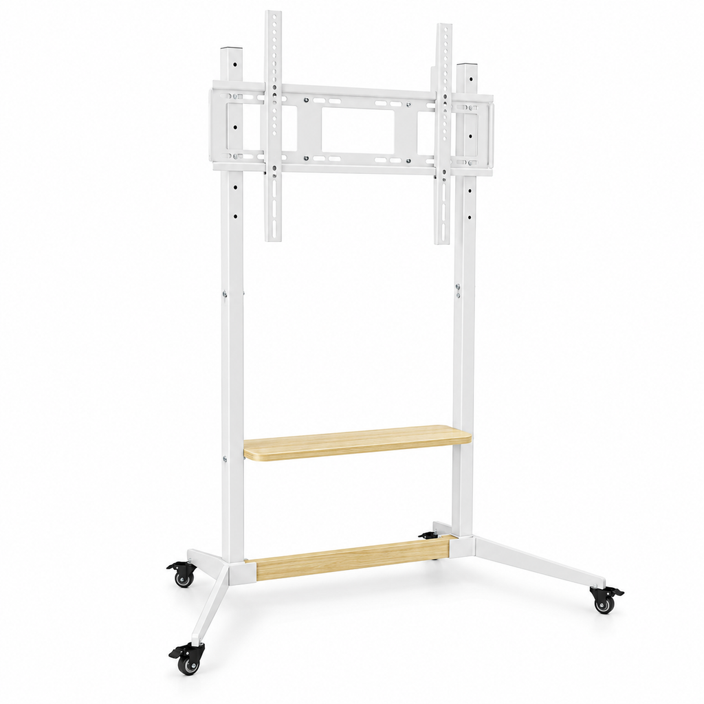 Support TV mobile Move XXL blanc et bois naturel pour écran 40 à 100 pouces