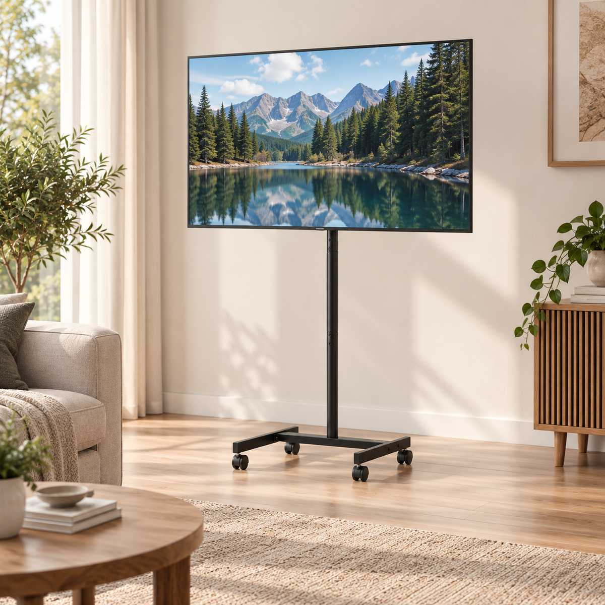Support TV mobile Noren utilisé avec un écran 