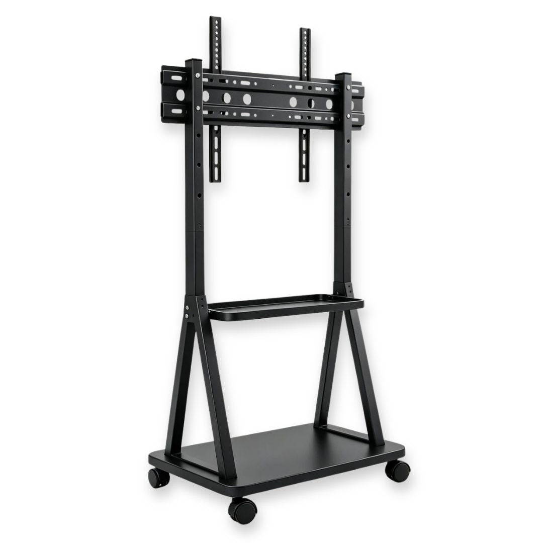 Support TV mobile Orvik noir 32 à 75 pouces sur fond blanc