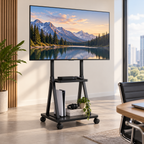 support TV mobile Orvik dans un salon avec espace mieux organisé
