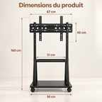 Dimensions du support TV mobile Orvik avec base, plaque de montage et plateau central