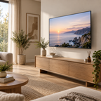 Téléviseur avec support mural articulé Arven dans un salon contemporain