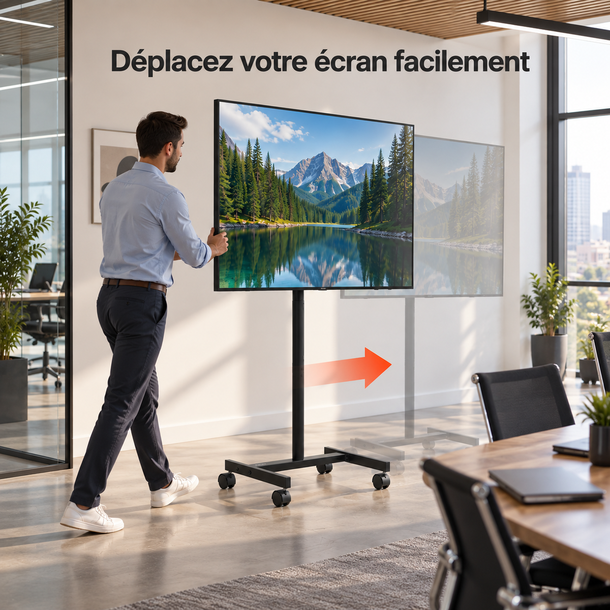 Support TV Noren mobile avec quatre roulettes pivotantes