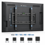 Vue arrière du support TV mural Norevik avec plaque murale et deux rails verticaux et normes VESA