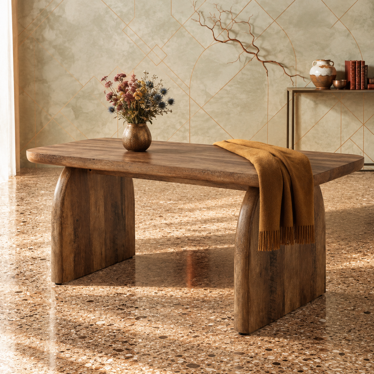 Table basse Haldor vue de trois quarts dans un salon lumineux