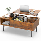 Table basse relevable Elden 100 cm effet bois brun sur fond blanc