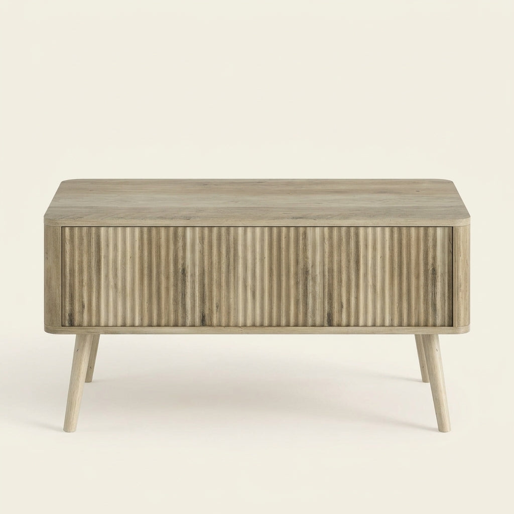 Table basse relevable Lykke en chêne clair avec façade nervurée