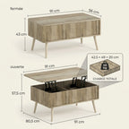 Dimensions et charges maximales de la table basse relevable Lykke