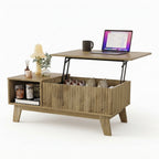 Table basse relevable Sivren 95 cm en finition bois naturel sur fond blanc