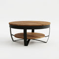 Table basse ronde Torven 65 cm en acacia massif et métal noir sur fond blanc