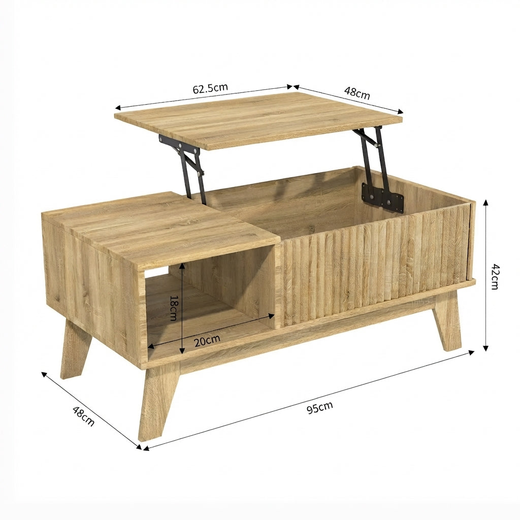 Infographie des dimensions de la table basse relevable Sivren 95 cm