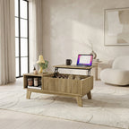Table basse Sivren avec rangement caché et niche ouverte dans un salon organisé