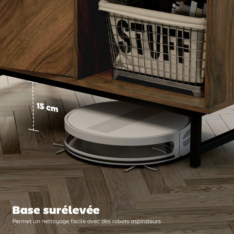 table basse Svala avec aspirateur qui nettoie en dessous de la table basse