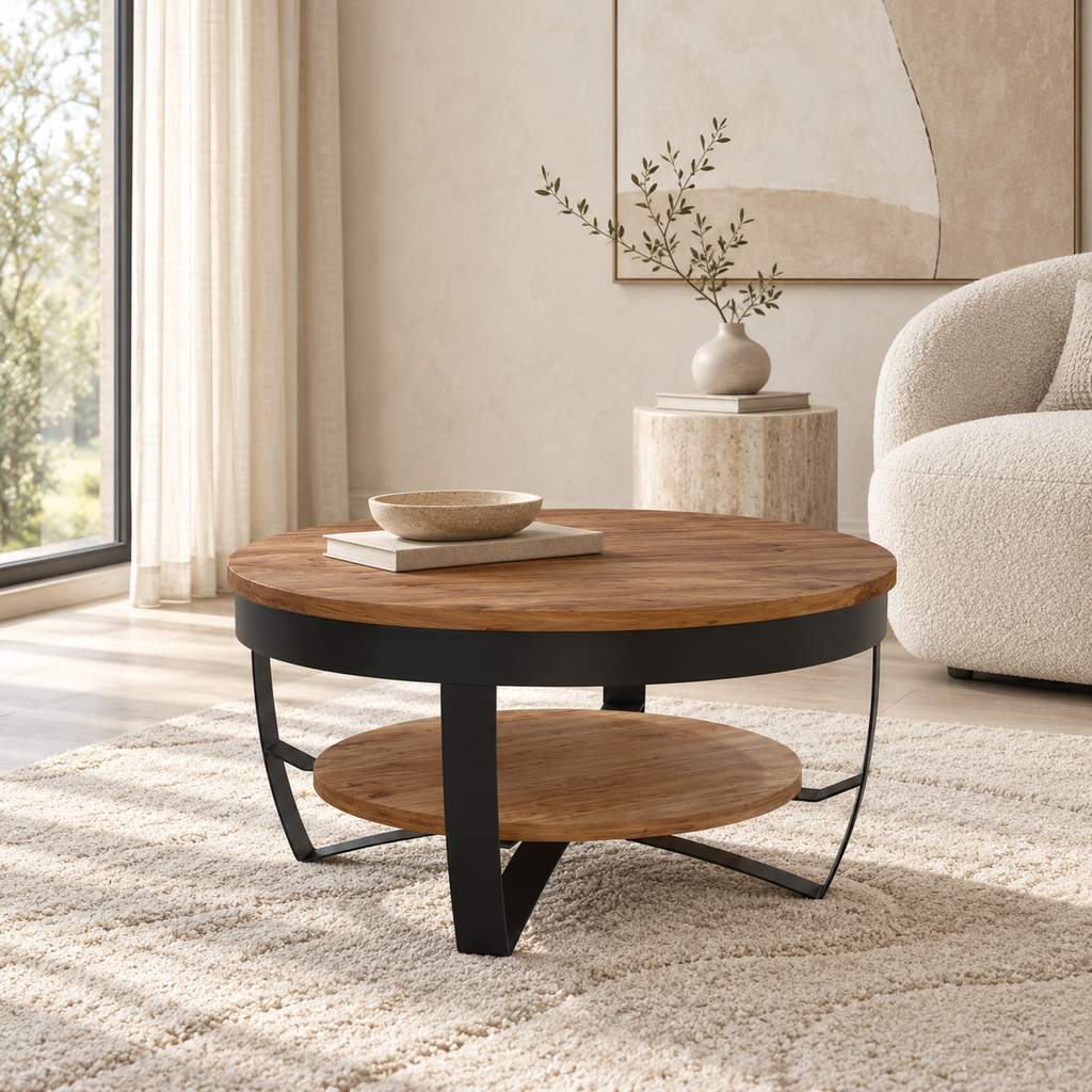 Table basse Torven avec plateau supérieur et étagère ronde pour les objets du quotidien