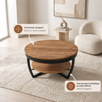 Table basse ronde Torven en acacia massif dans un salon lumineux
