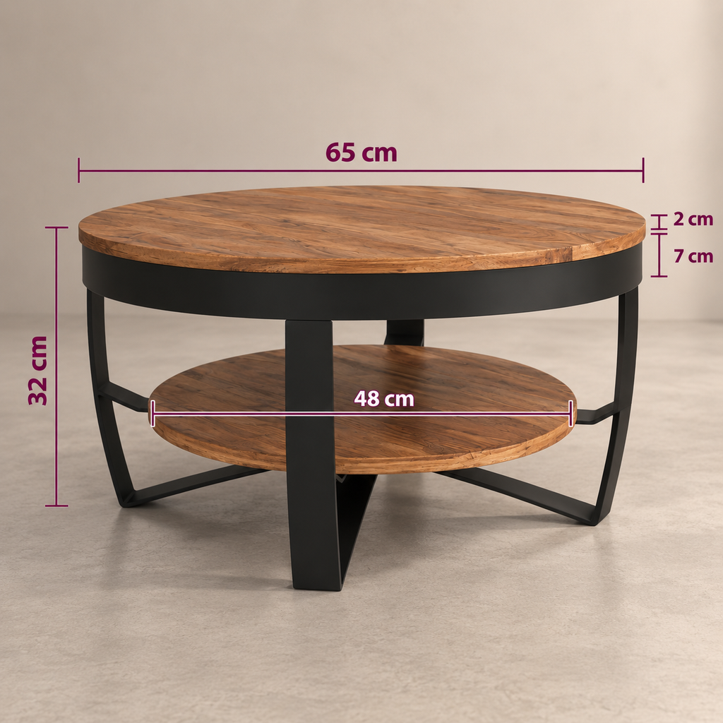 Infographie des dimensions de la table basse ronde Torven 65 cm