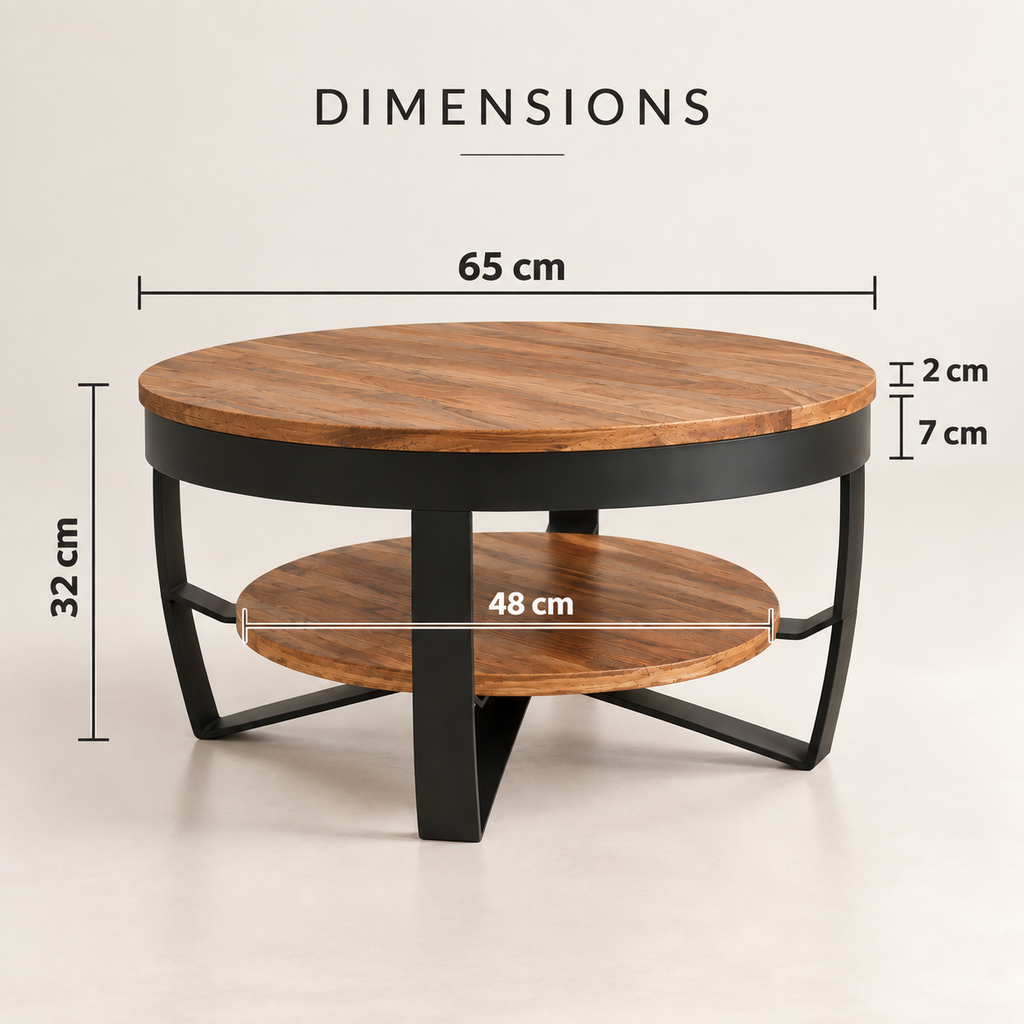 Infographie des dimensions de la table basse ronde Torven 65 cm