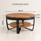 Infographie des dimensions de la table basse ronde Torven 65 cm