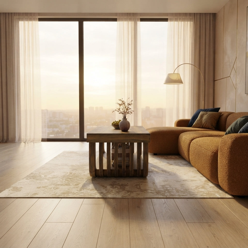 Table basse Varden style rustique vue soleil