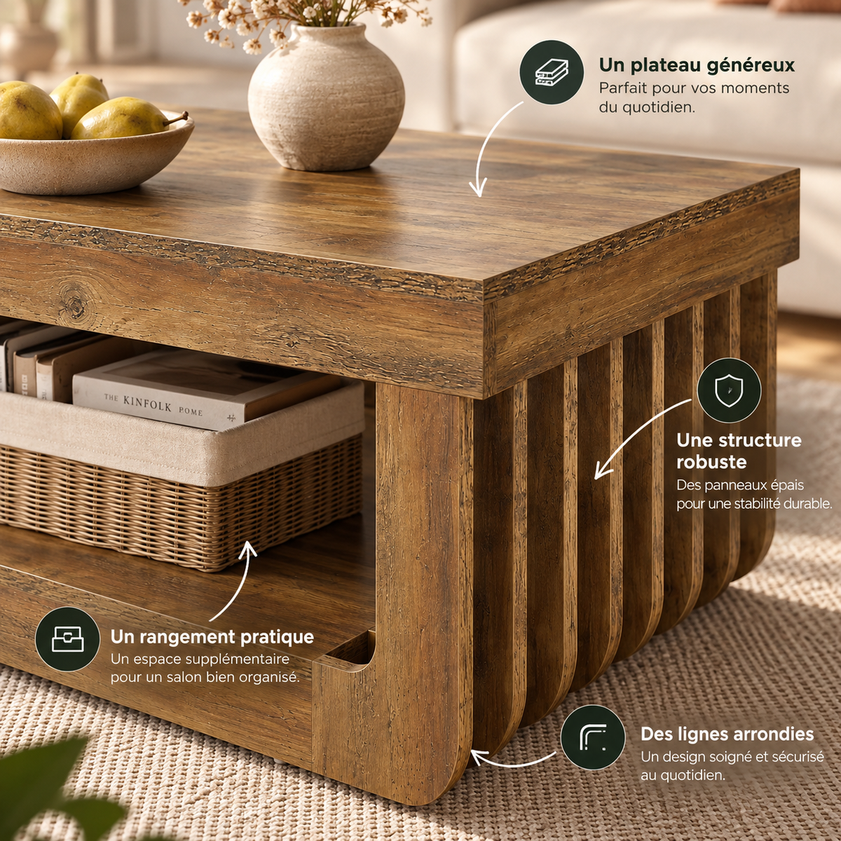 Table basse Varden style rustique vue rapprochée