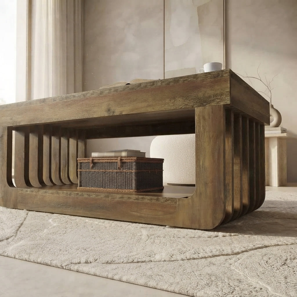 Table basse Varden 120 cm avec rangement 2 niveaux vu bas de table
