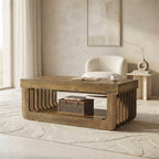 Table basse Varden 120 cm avec rangement 2 niveaux vu bas de face