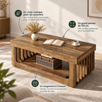 Table basse rustique Varden vue de face DROITE
