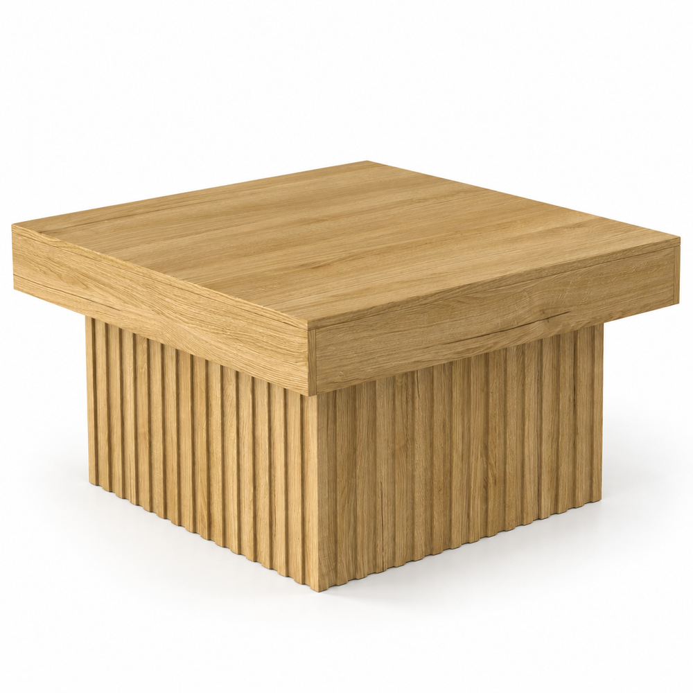 Table basse carrée Viken 79 cm effet bois naturel sur fond blanc