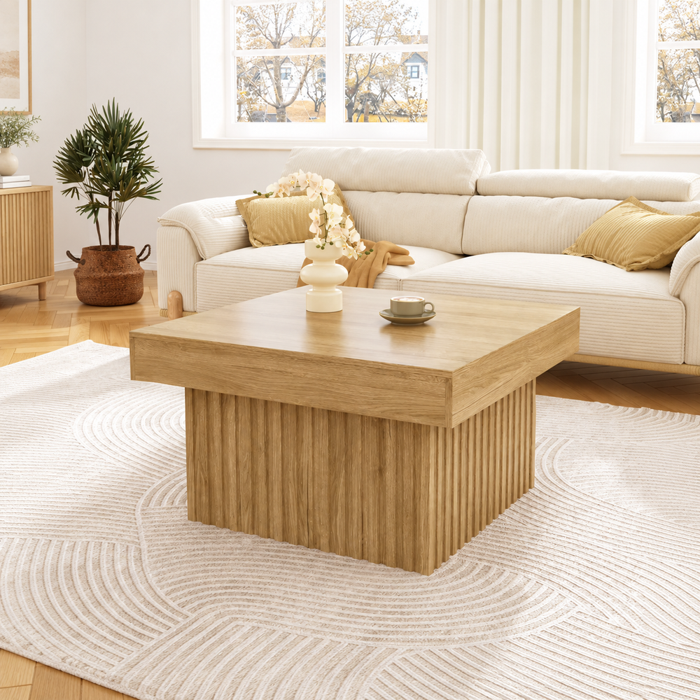 Table basse Viken 79 cm effet bois dans un salon lumineux