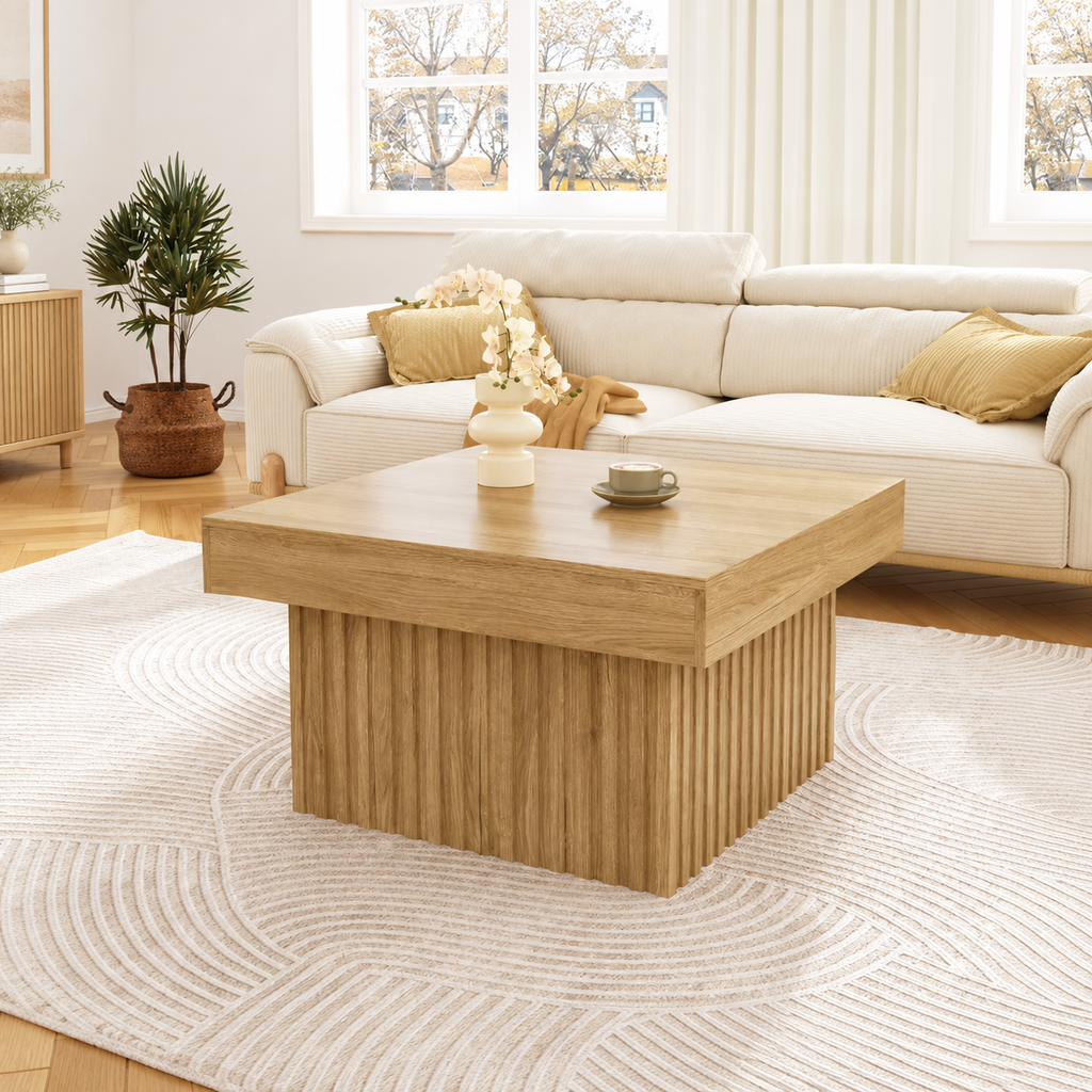 Table basse Viken 79 cm effet bois dans un salon lumineux