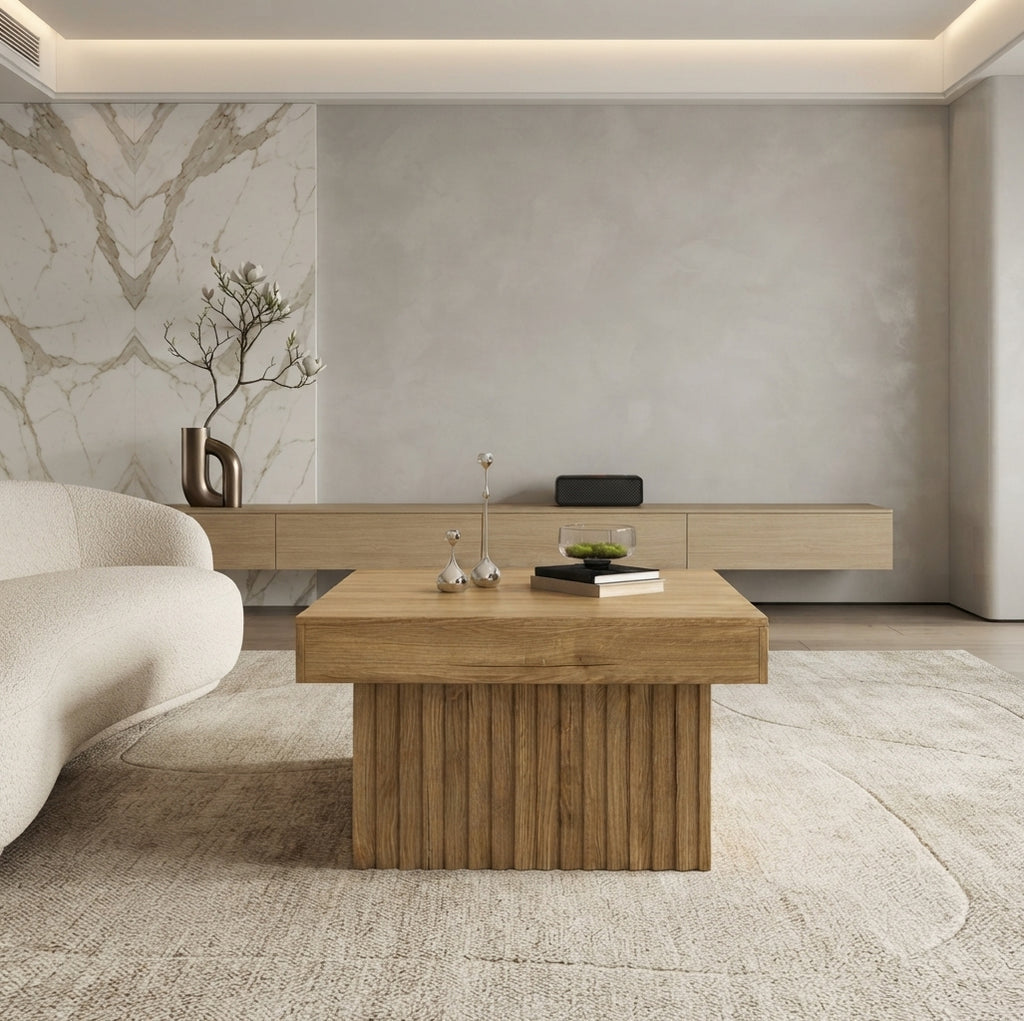 Table basse Viken livres illustrant son usage quotidien dans le salon