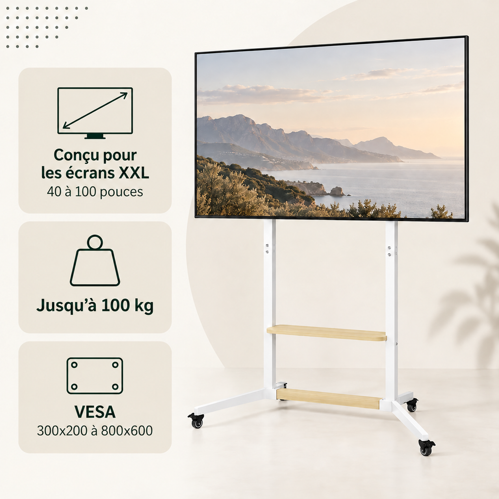 Tablette en bois naturel du support TV Move XXL pour box ou console