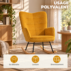 Détail du revêtement en velours côtelé jaune du fauteuil Ylva